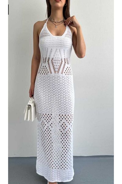 aytenli Knitwear Knitted Halter Neck Matching Standard Long Dress Pareo in Size S to XL
