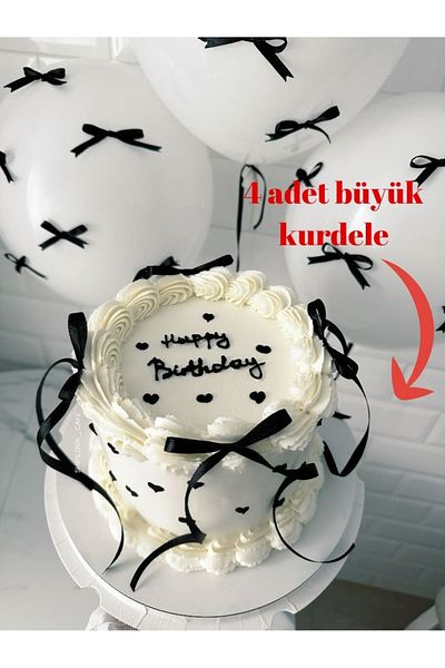 Fiyonks Atölye Bow Ribbon on Cake Balloon 4 Large Ribbons + 40 Small Ribbon Decorations