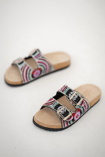 Parponi Γυναικείες παντόφλες Lesya Stone Buckle Μαύρες