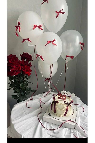 Fiyonks Atölye Bow Ribbon on Cake Balloon 4 Large Ribbons + 40 Small Ribbon Decorations
