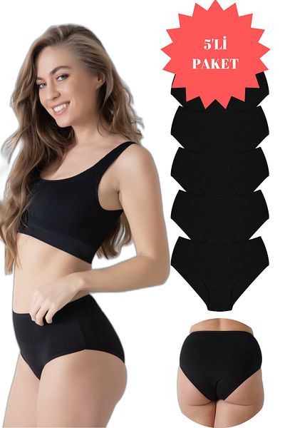Sinem Yıldız Çamaşırları 100% Cotton High Waist Women's Bato Panties 5 Pack 01