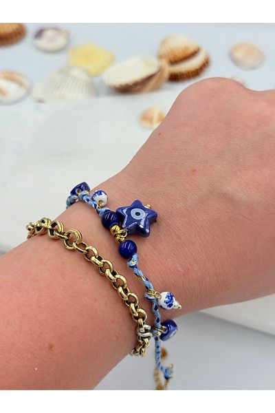 Unzilee Blue Evil Eye Beaded Murano Glass Design Bracelet