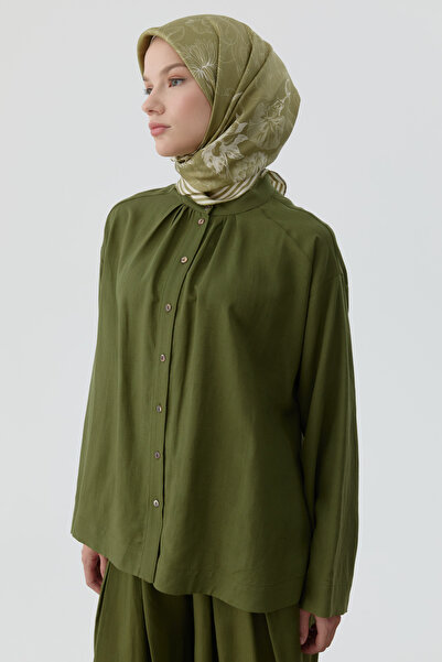 Tuğba Yandan Yırtmaçlı Gömlek - Haki