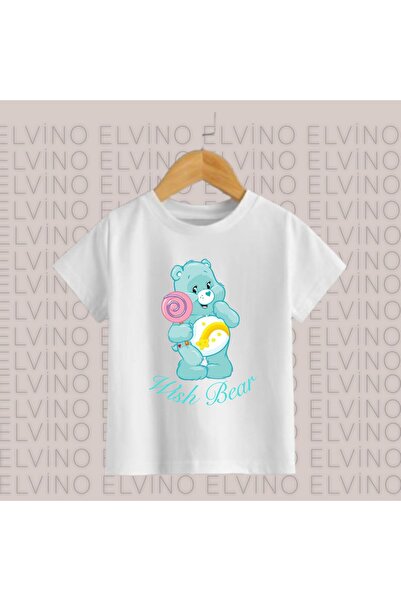 Elvino Care Bears Baskılı Bisiklet Yaka Pamuklu Beyaz Kız/Erkek Çocuk Tshirtleri
