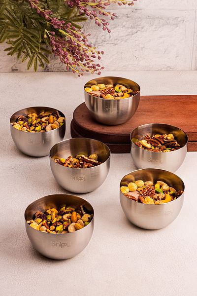 Snippy Lora - 6-Piece Stainless Steel Snack Bowl Multi-Purpose Steel Sugar Bowl Bowl 300 ml