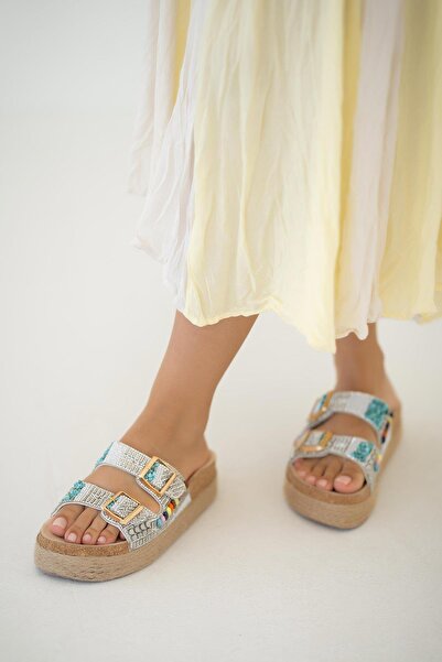 Parponi Cony Stone Buckle Women's Slippers White