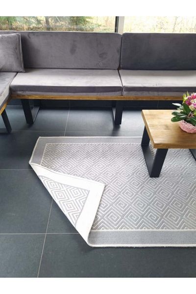 OEM Cotton Rug, Gray and White, Diamond Pattern