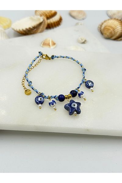 Unzilee Blue Evil Eye Beaded Murano Glass Design Bracelet