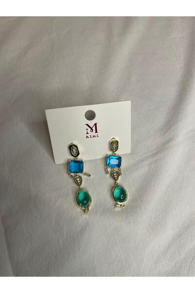 BERCHEM SCARF Kadın Renkli Taşlı Gold Kaplama Modern Şık Vip Pirinç Küpe