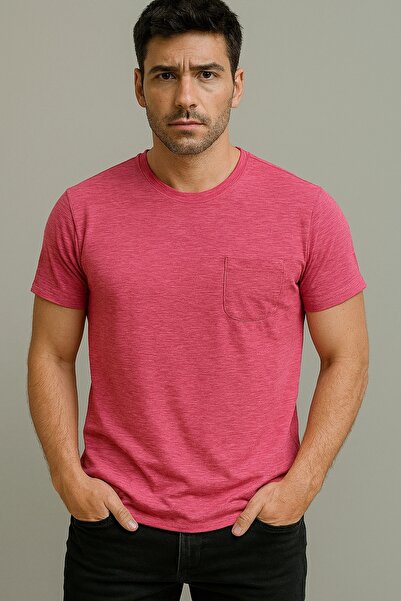 ayakuydur Erkek Basic Yuvarlak Yaka Pembe Tshirt