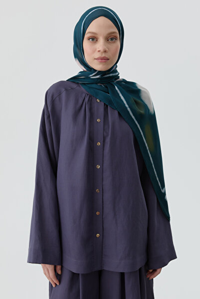 Tuğba Yandan Yırtmaçlı Gömlek - İndigo