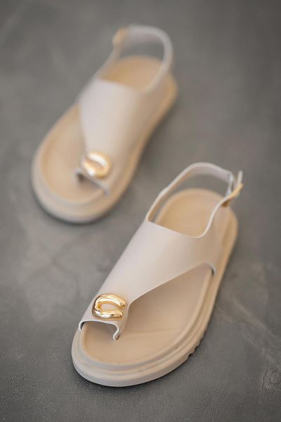 Parponi Venny Women's Leather Flip Flops Sandals Beige