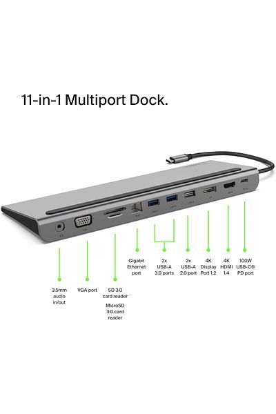 Belkin موزع USB C، قاعدة محول متعدد المنافذ 11 في 1
