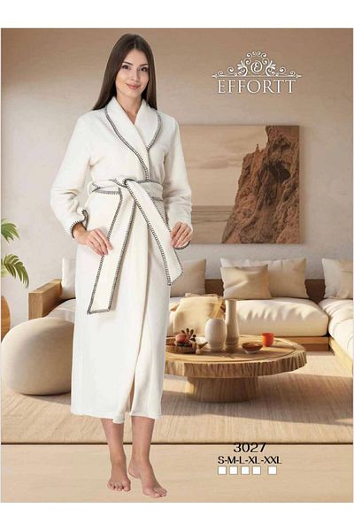 EM&FA TEKSTİL 100% Cotton Fleece Dressing Gown with Belt Detail