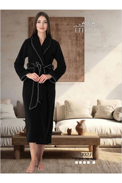 EM&FA TEKSTİL 100% Cotton Fleece Dressing Gown with Belt Detail