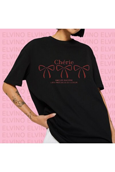 Elvino Cherie Ribbon Printed Crew Neck Βαμβακερό λευκό γυναικείο/ανδρικό μπλο...