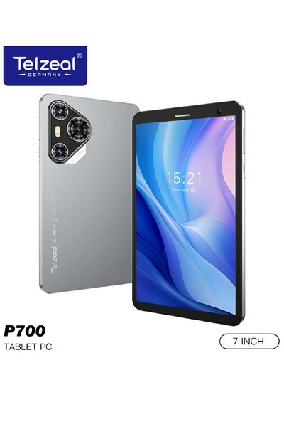 TELZEAL جهاز لوحي P700 5G بحجم 7 إنش يعمل بنظام أندرويد، مزود بشريحتي SIM، ذاكرة RAM بسعة 6 جيجابايت، وذاكرة ROM بسعة 256 جيجابايت، وبطارية 3000 مللي أمبير.
