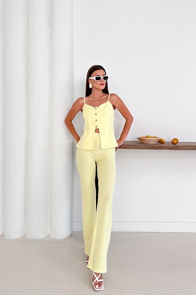 MOZENA Button Detail Vest and Pants Double Suit with Strap