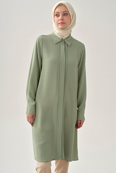 Tuğba Patı Pile Detaylı Tunik - Su Yeşili