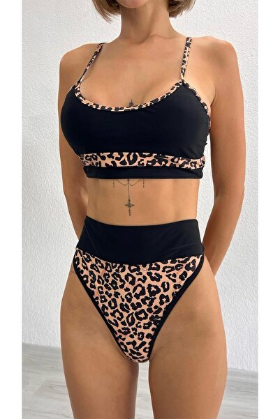 Bikini Mayokini Dünyası Leo High Bikini - Καφέ-Λευκό