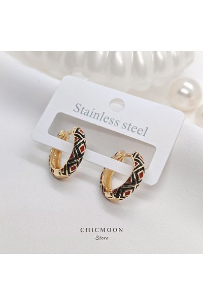CHICMOON STORE Steel Gold Color Ethnic Pattern Earrings
