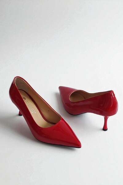 ERS Air Comfort Genuine Patent Leather Red Women's Stiletto – 7 cm Thin Heel Stylish Pointed Toe Heeled Shoes
