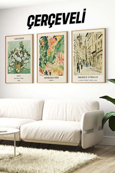 kutuTR 🌿 Van Gogh & Matisse & Utrillo Temalı 3’lü Çerçeveli Dekoratif Tablo ...