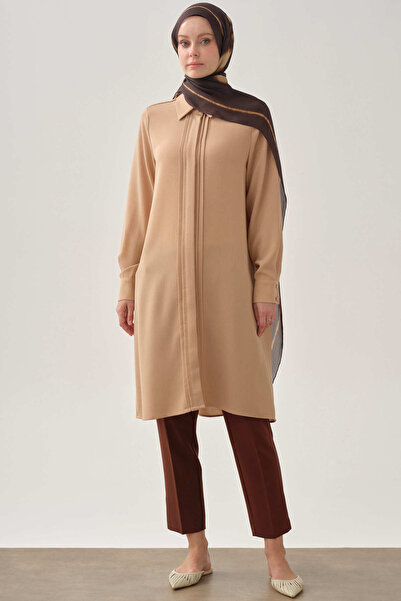 Tuğba Patı Pile Detaylı Tunik - Bej