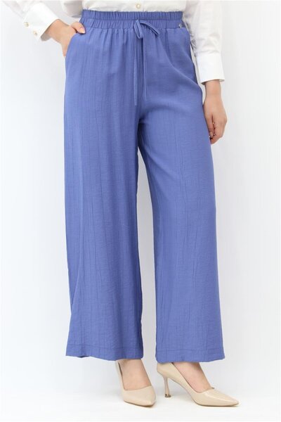 Armine Bürümcük Kumaş Beli Lastikli Pantolon - İndigo