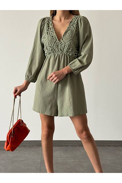 Melike Bakar Boutique Lace Detailed Shorts Jumpsuit