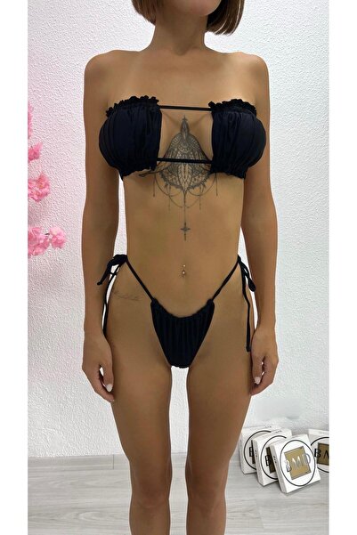 Bikini Mayokini Dünyası Βραζιλιάνικο μπικίνι με βολάν - Μαύρο