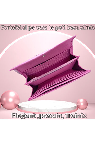 OEM Portofel dama, piele naturala, roz. accesoriu elegant pentru femei, handmade