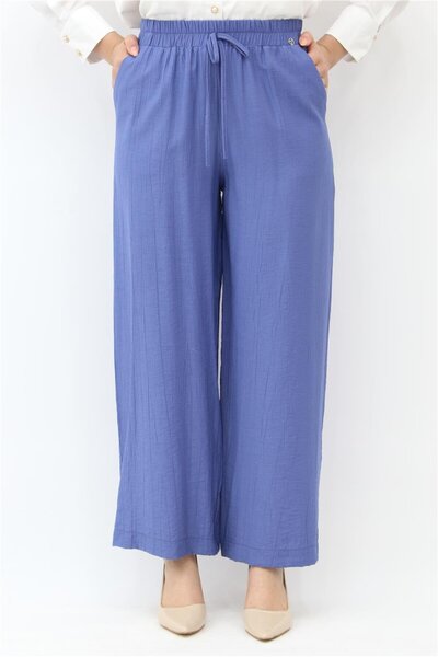 Armine Bürümcük Kumaş Beli Lastikli Pantolon - İndigo