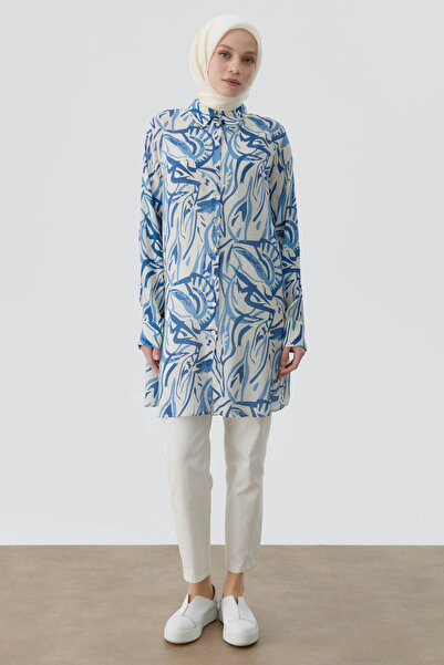 Tuğba Düşük Kollu Desenli Tunik - İndigo