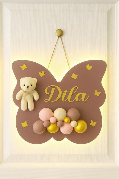Bonika Bubble Ayıcıklı Ledli Kelebek Bebek Kapı Süsü - Hastane Bebek Kapı Süsü