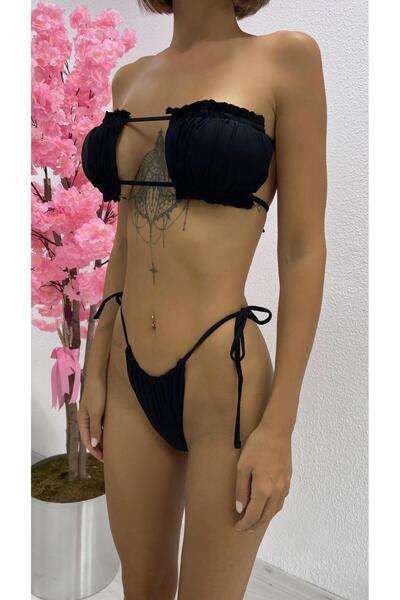 Bikini Mayokini Dünyası Βραζιλιάνικο μπικίνι με βολάν - Μαύρο