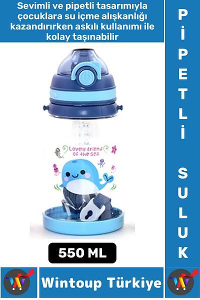 Wintoup Durable Tritan Home Office Kids School Sports Bpa Free with Strap Fun Colorful Straw Water Bottle 550ml