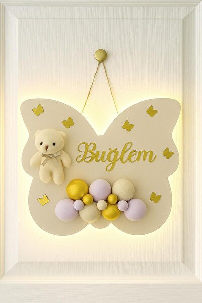 Bonika Bubble Ayıcıklı Ledli Kelebek Bebek Kapı Süsü - Hastane Bebek Kapı Süsü