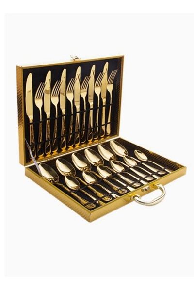 ALMUFARREJ 24-Piece Stainless Steel Cutlery Spoon, Fork And Knife Set Gold