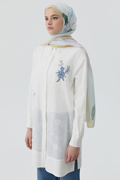 Tuğba Nakış Detaylı Brode Tunik - Ekru