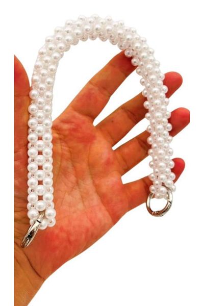 angel çanta aksesuar Angel Bag Accessory 31 cm White Beaded Square Model Bag Handle with Spring Ring