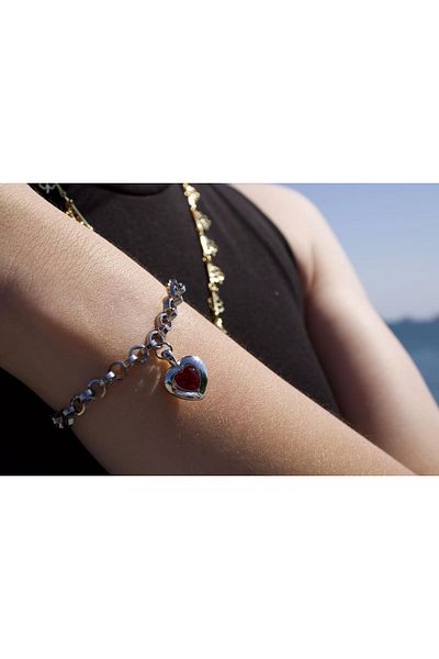 LAİKA Steel Red Heart Charm Bracelet 18+3 cm Extension Suitable for Any Wrist