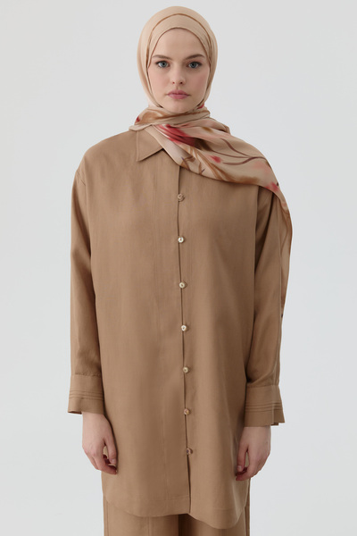 Tuğba Brit Düğmeli Yırtmaçlı Tunik - Vizon