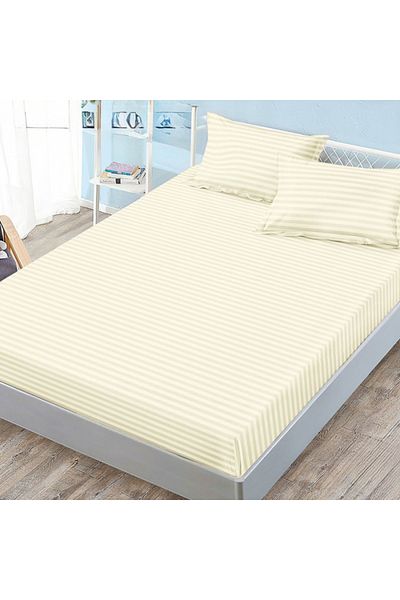 CASA Elastic Fitted Bedsheet and 2 Pillowcases, Damask, 180x200 cm, Cream