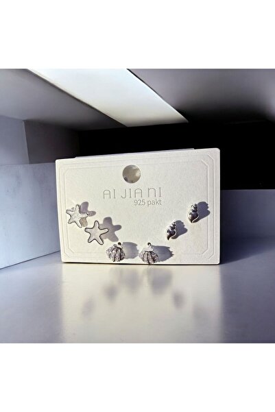 AKMNY BOUTIQUE Silver Color Seashell Starry Stone Multiple Earrings