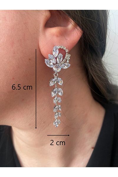 ER TAKI Rhinestone Silver Colorful Long Dangle Stylish Party Engagement Henna Wedding Wedding Evening Dress Earrings