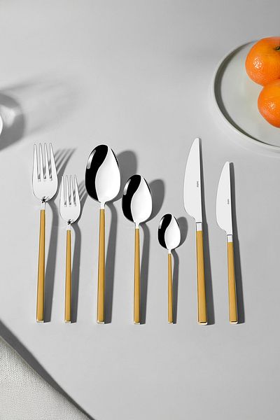 Nehir Gloria Gold Satin 12-Person 84-Piece Boxed Cutlery Set