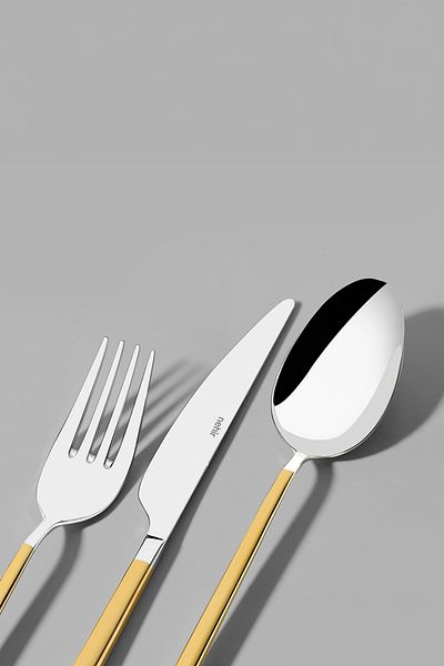 Nehir Gloria Gold - 36 Pieces Plain Knife and Fork Spoon Set for 6 People