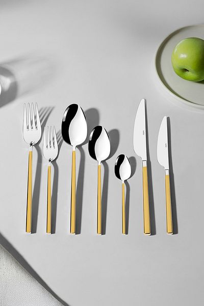 Nehir Gloria Gold - 84 Pieces Boxed Fork Spoon Knife Set for 12 People