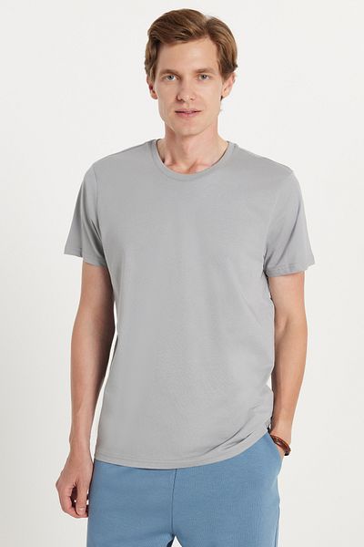 Tudors Unisex Slim Fit Slim Fit 100% Cotton Soft Textured Gray Crew Neck T-Shirt